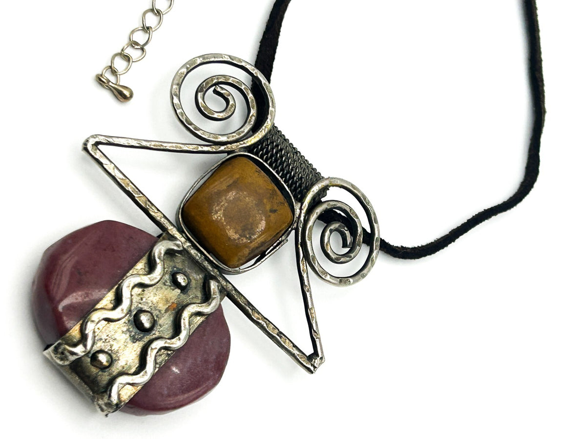 Artisan Brutalist Semi-precious Gemstone Pendant Marked No. 39
