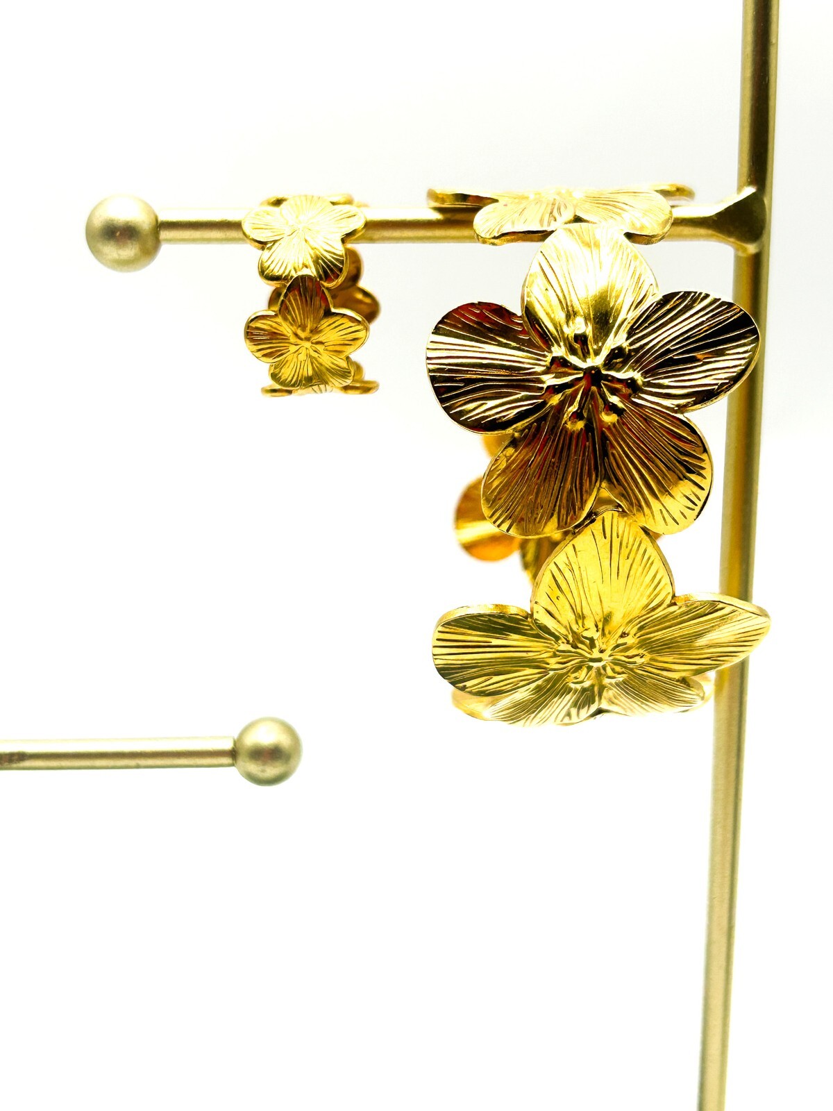 Gold Tone Flower Bangle Bracelet and Ring Set Adjustable Floral Statement Jewell