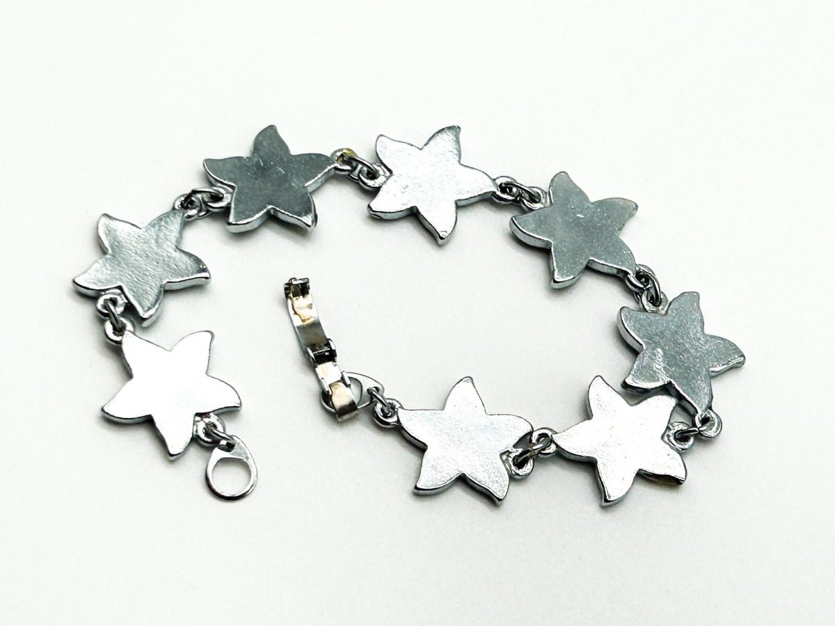 Abalone Shell Flower Bracelet Silver Tone Floral Link Bracelet 6.5”