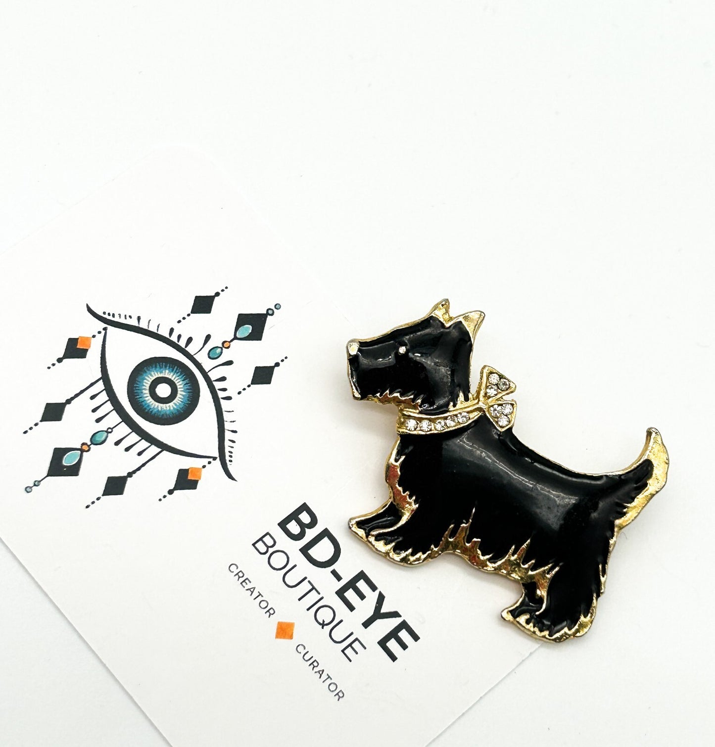 Vintage Gold Tone Black Enamel Scottish Terrier Brooch Scottie Pin Rhinestone