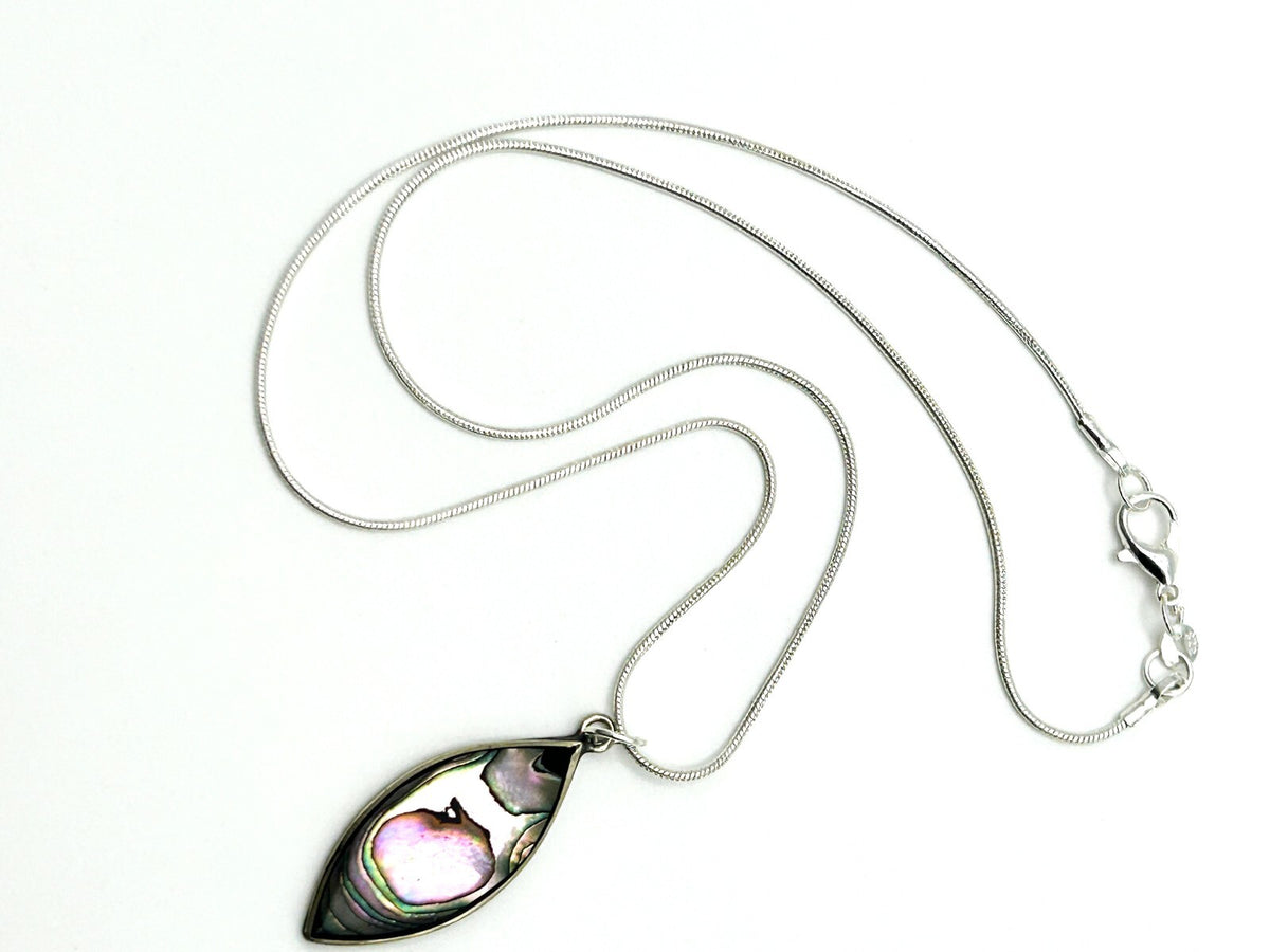 Paua Abalone Shell Marquis Pendant Necklace in Alpaca Silver