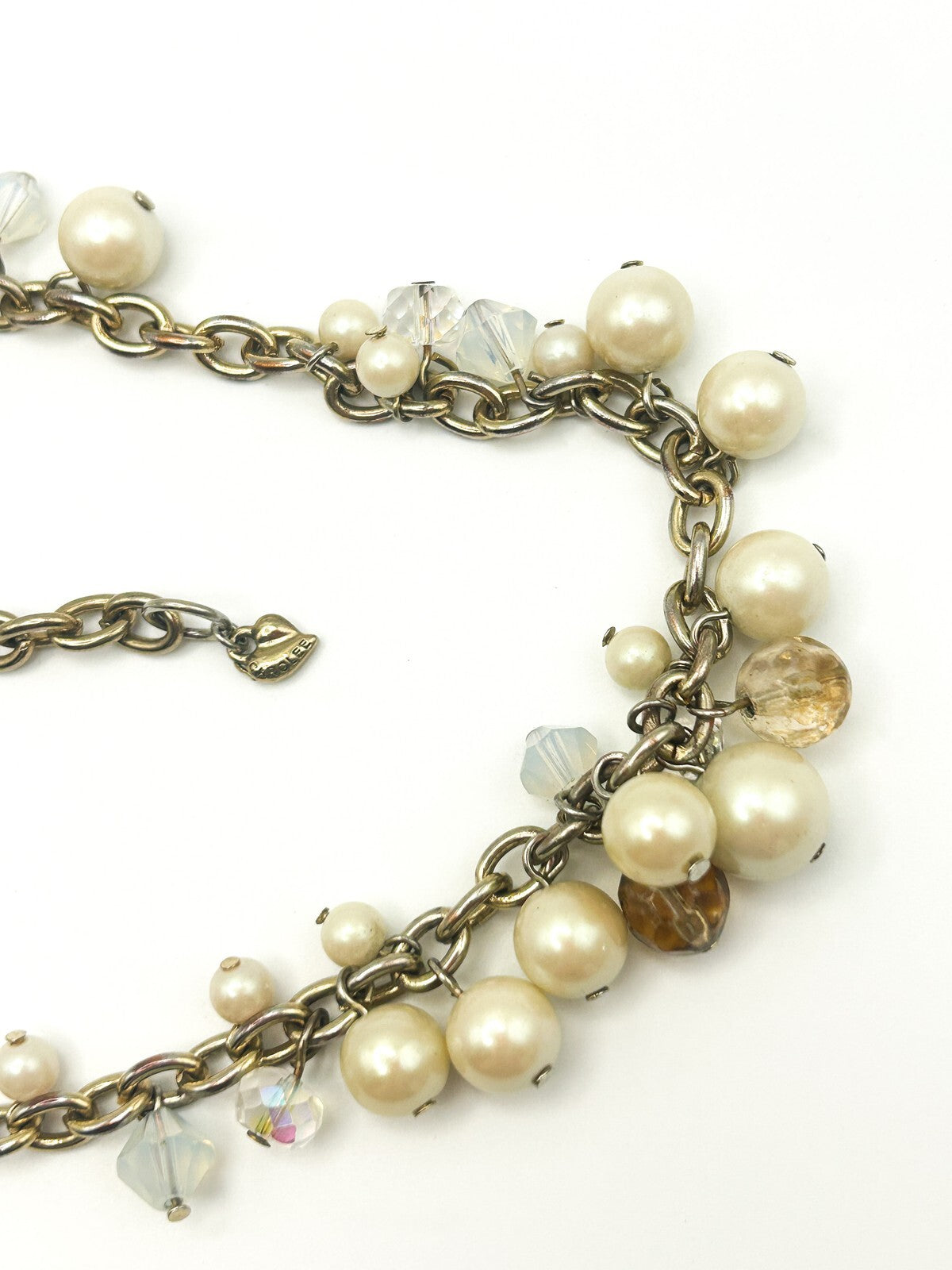 Carolee Gold Tone Faux Pearl Cluster Necklace Long Chain AB Crystal 33” Signed