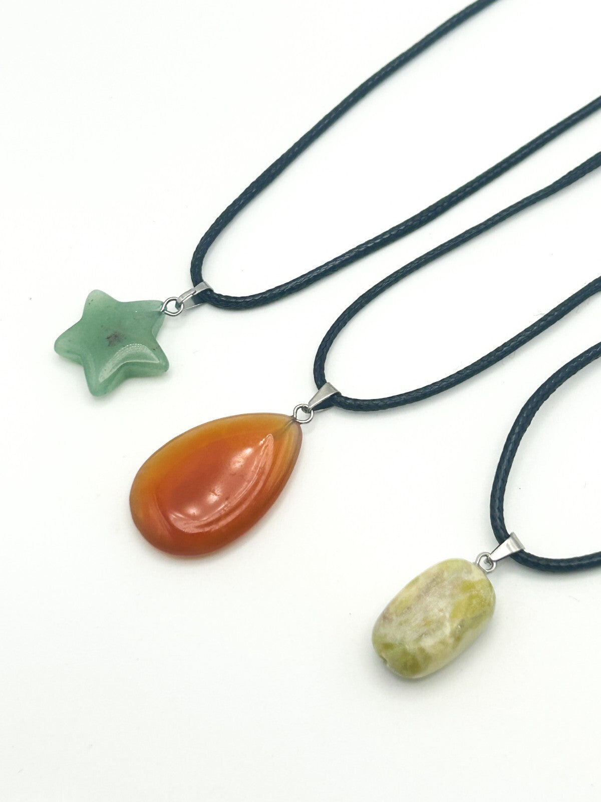Gemstone Pendant Cord Necklace Bundle – Carnelian, Aventurine Star & Serpentine