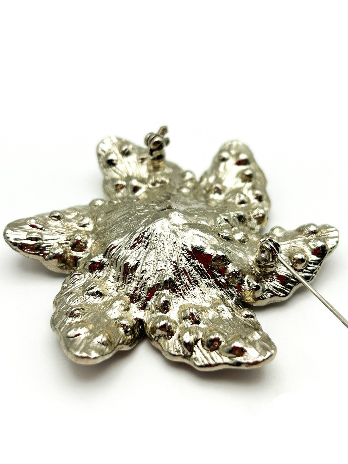 Vintage Brooch Silver Tone Rhinestone Diamanté Flower Statement Brooch 80s