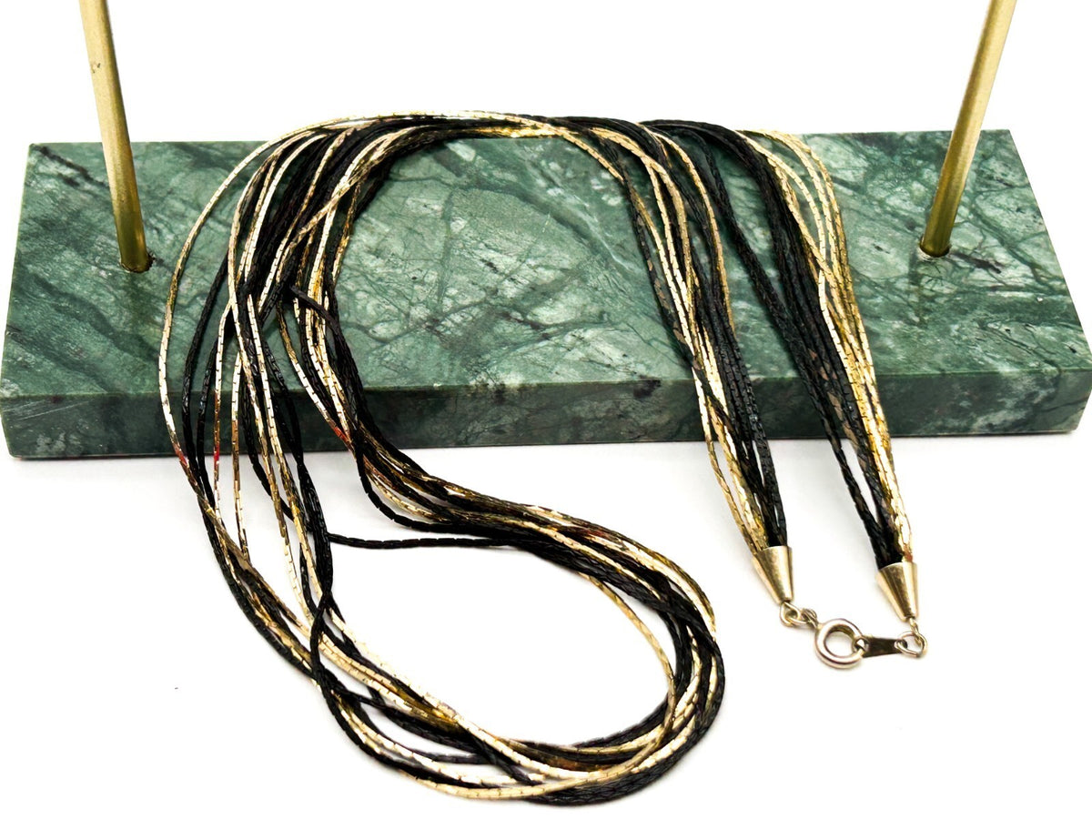 Vintage Black Gold Multi Strand Chain Layered Long Necklace Statement