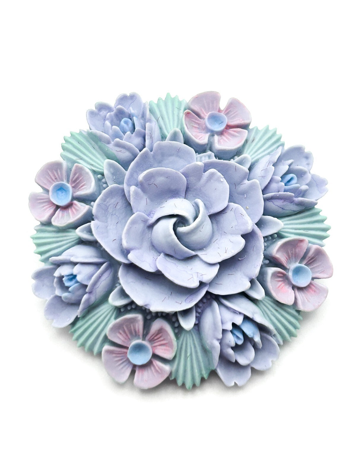 Vintage Handcast Floral Brooch & Earrings Set Pastel Resin Boxed Gift Set