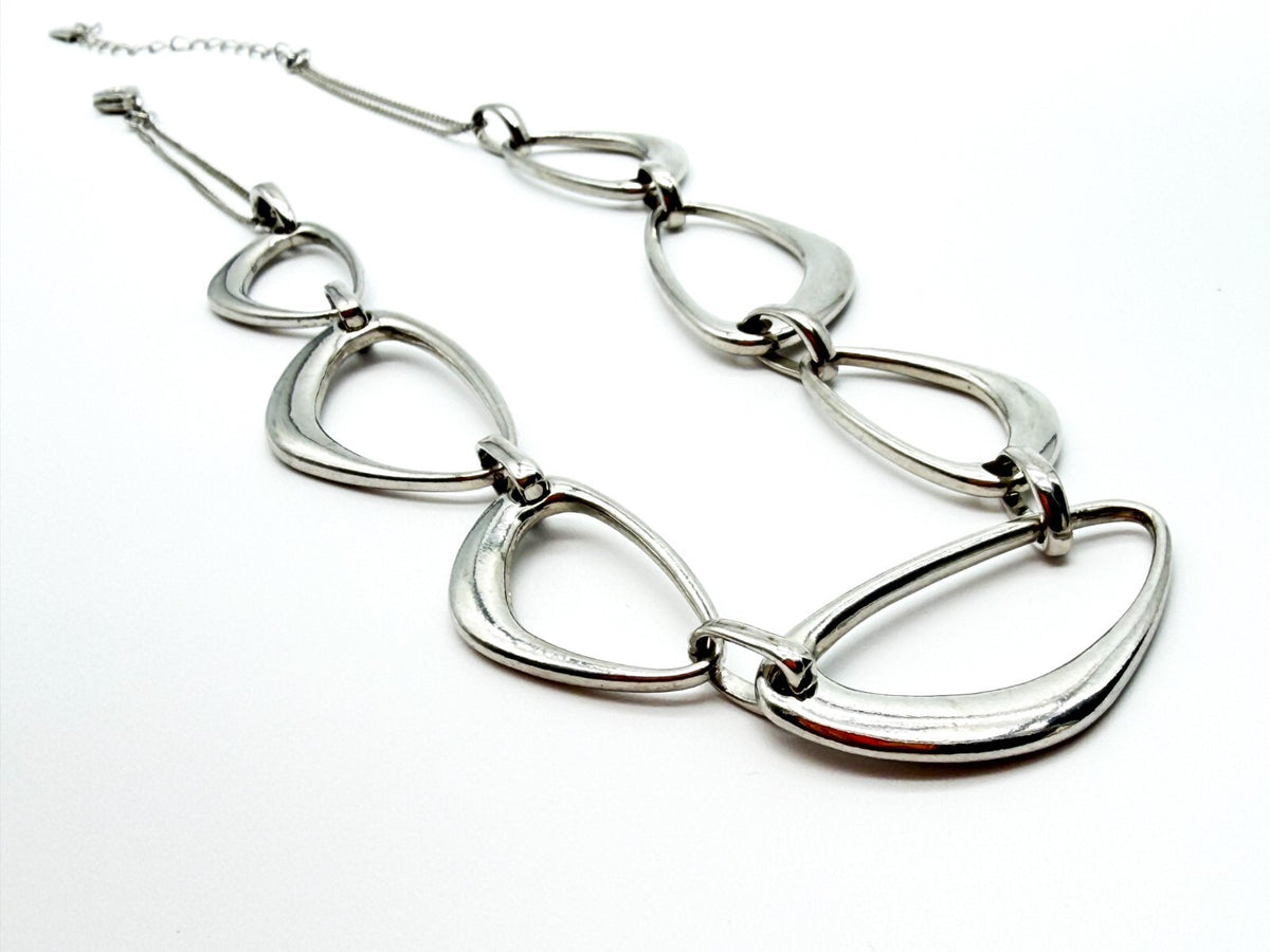 Next Silver Tone Abstract Oval Link Statement Necklace 18” Retro