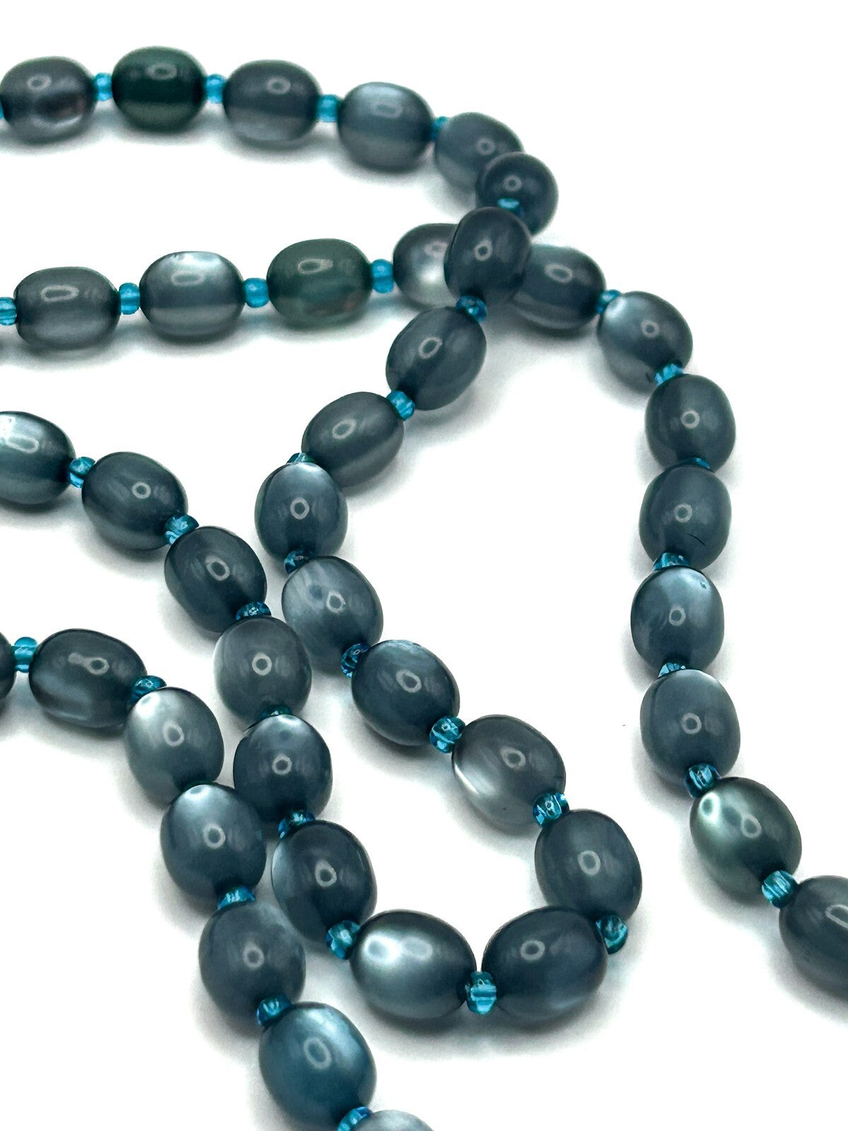 Dusky Blue Cat's Eye Long Beaded Clasp-less Necklace