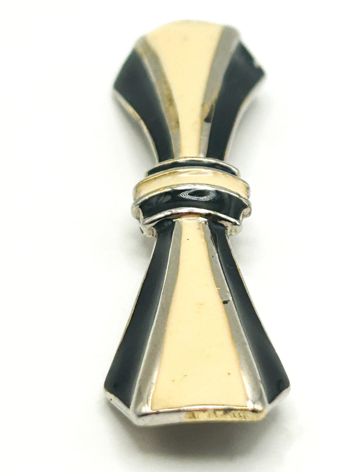 Vintage 1980s Black & Cream Enamel Bow Brooch Classic Design