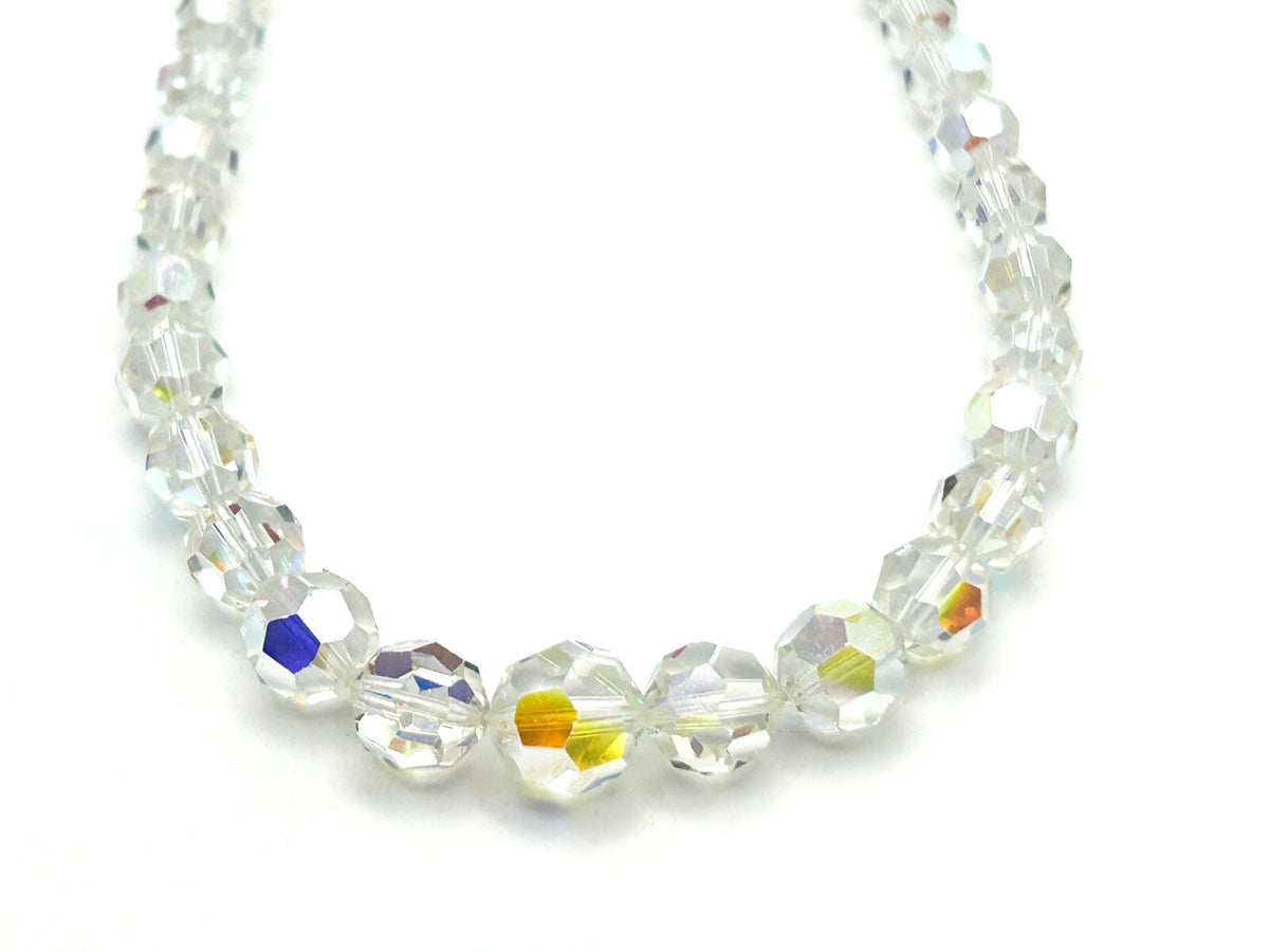 Vintage Aurora Borealis Crystal Necklace Graduated Faceted Glass 17.5” Retro