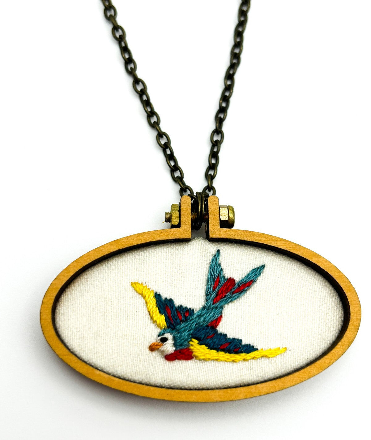 Needles & Sparkles Handmade Embroidered Oval Pendant Necklace Trio UK Artisan