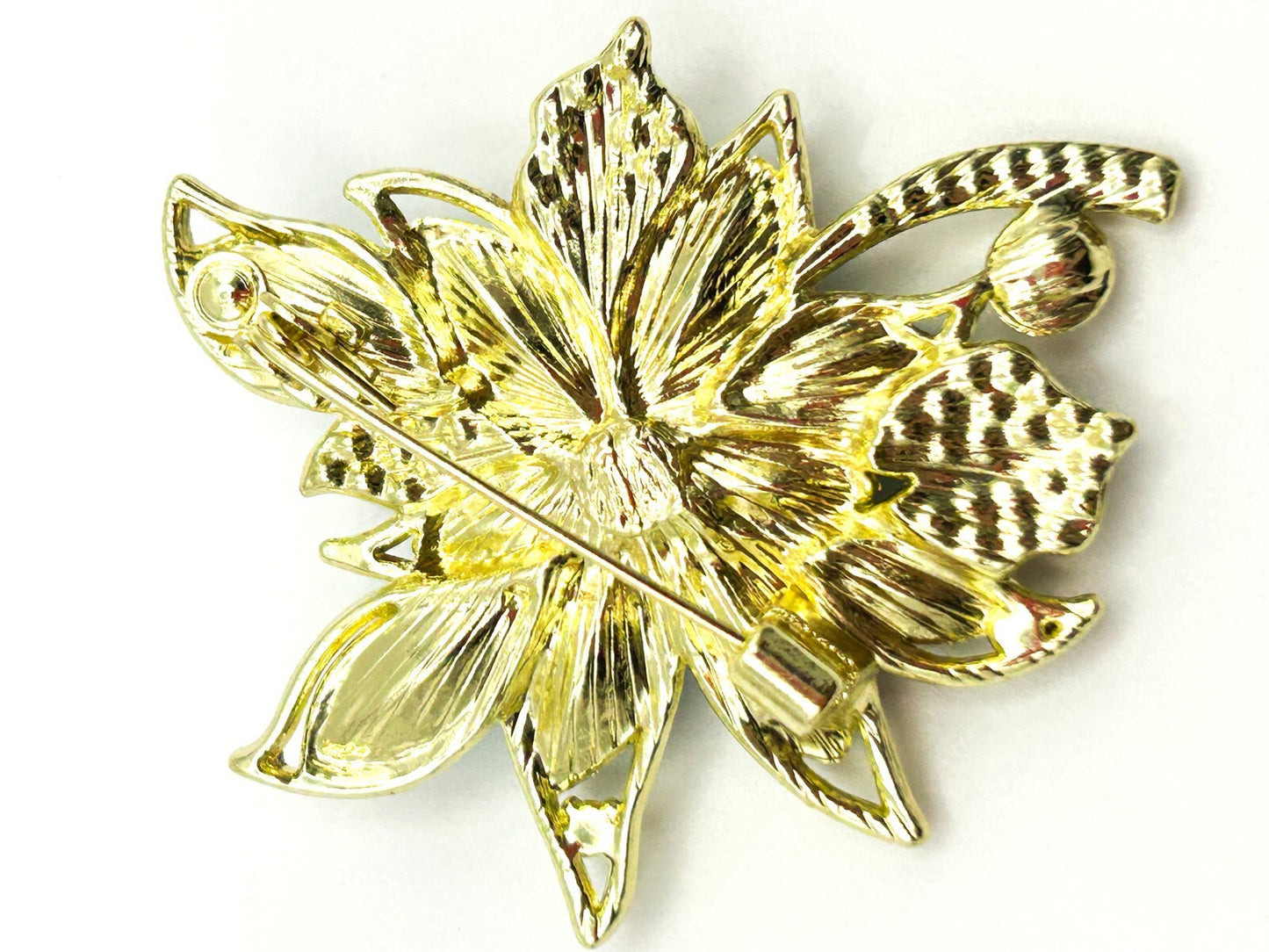 Blue Rhinestone Floral Brooch Bouquet Gold Tone Marquise Crystal Flower Pin