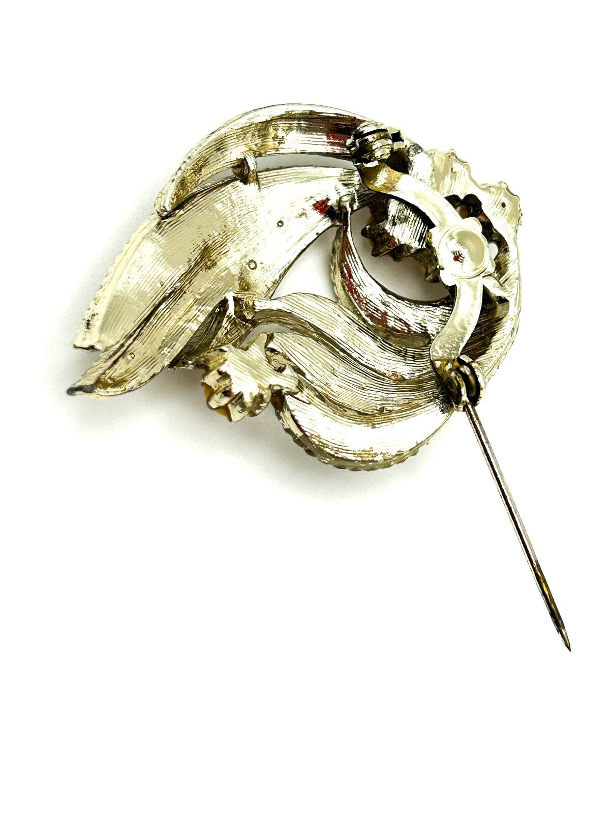 Vintage Gold Tone Faux Pearl Textured Art Nouveau Style Abstract Brooch