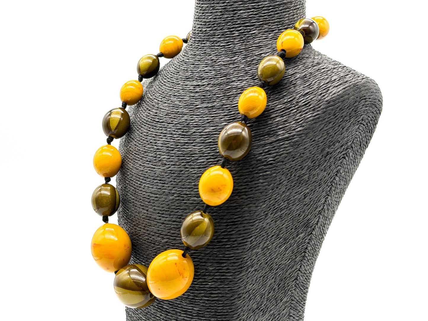 Chunky Statement Necklace Olive Green Mustard Acrylic Beads Graduated 25”