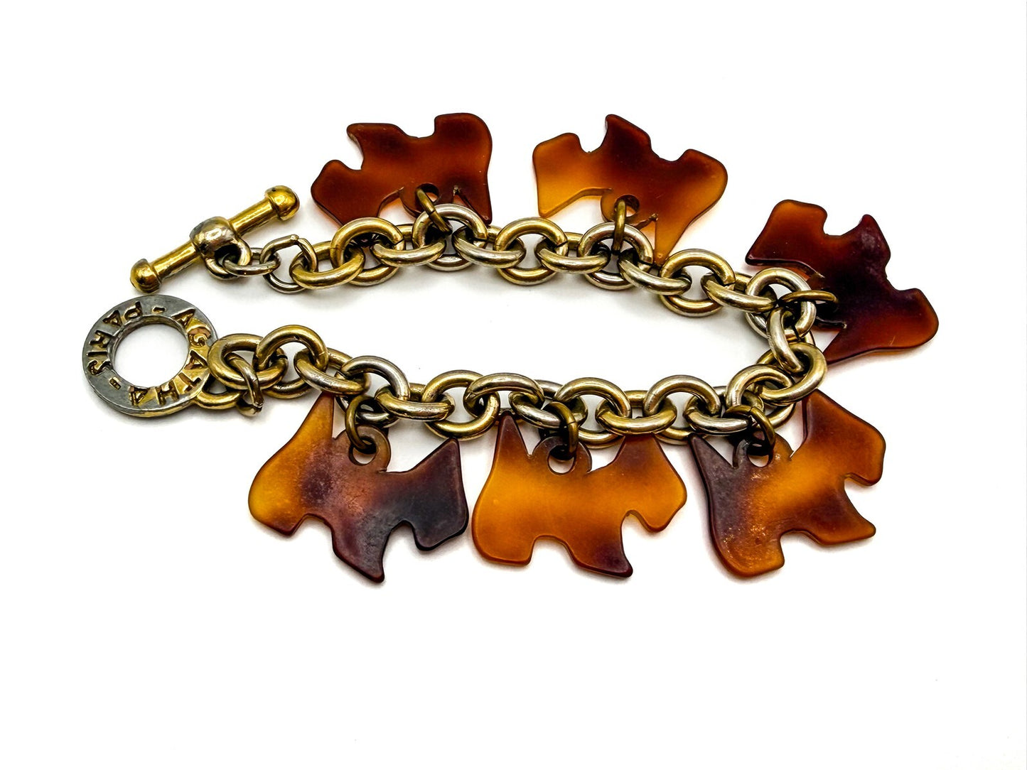 Vintage Agatha Paris Lucite Scottie / Scottish Terrier Dog Chain Bracelet