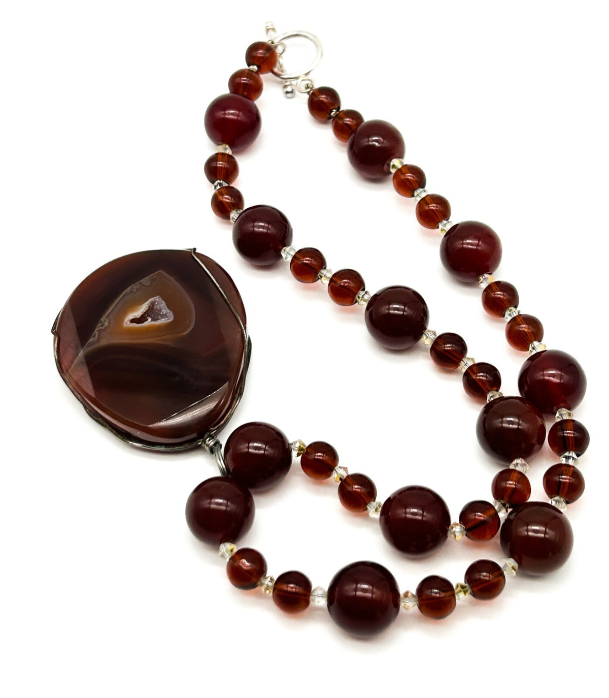 Carnelian Agate Pendant Necklace Quartz Inclusion Geode Artisan Gemstone  Boho