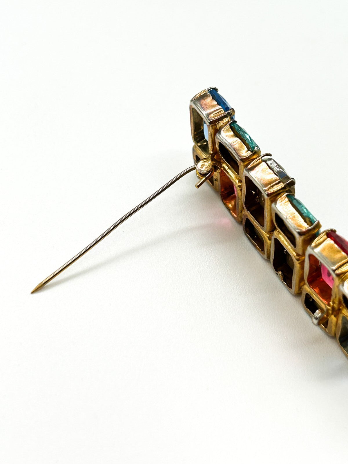 Antique Art Deco Czech Glass Rhinestone Bar Brooch Multicolour C Clasp 6cm
