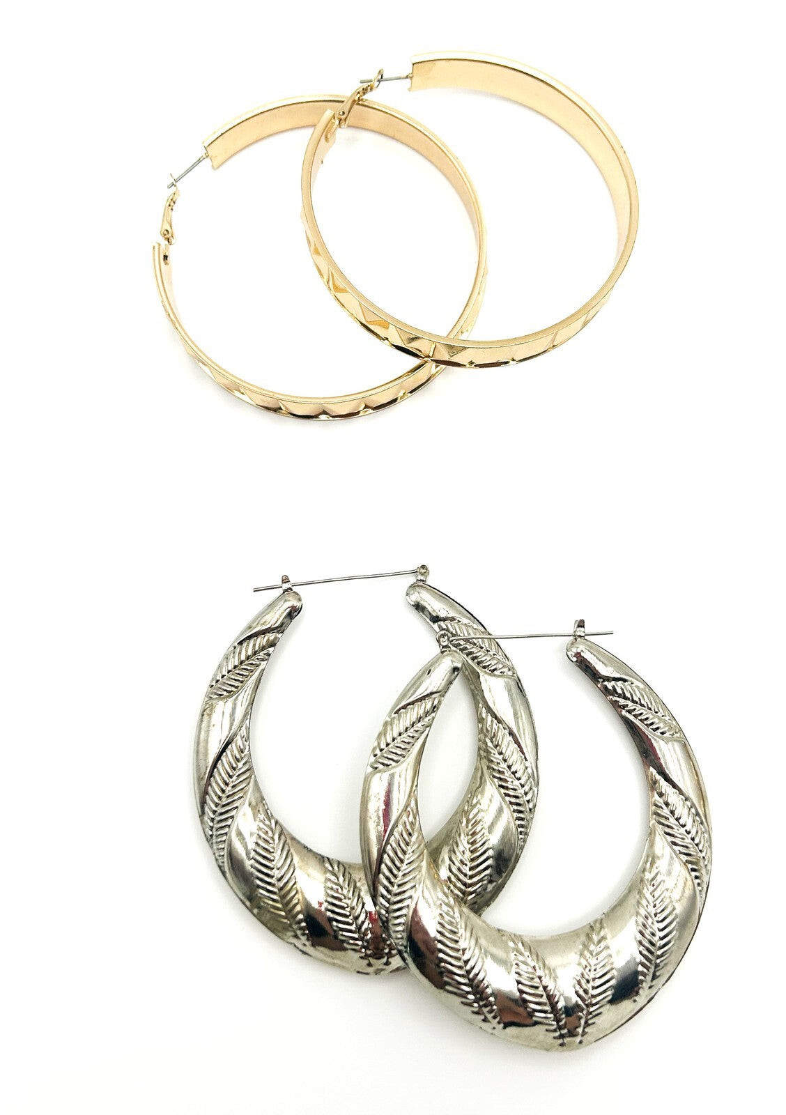 4X Bundle Vintage Oversized Lightweight Gold & Silver Tone Large Hoop Earrings