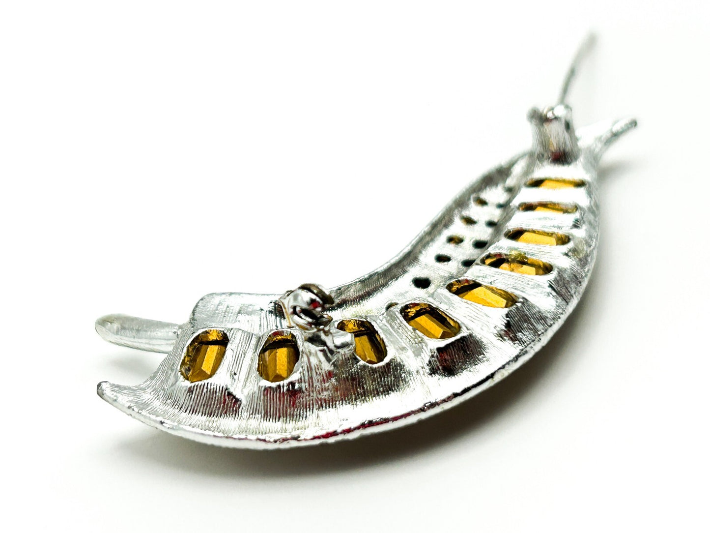 Vintage Silver-Tone Curved Rhinestone Statement Brooch