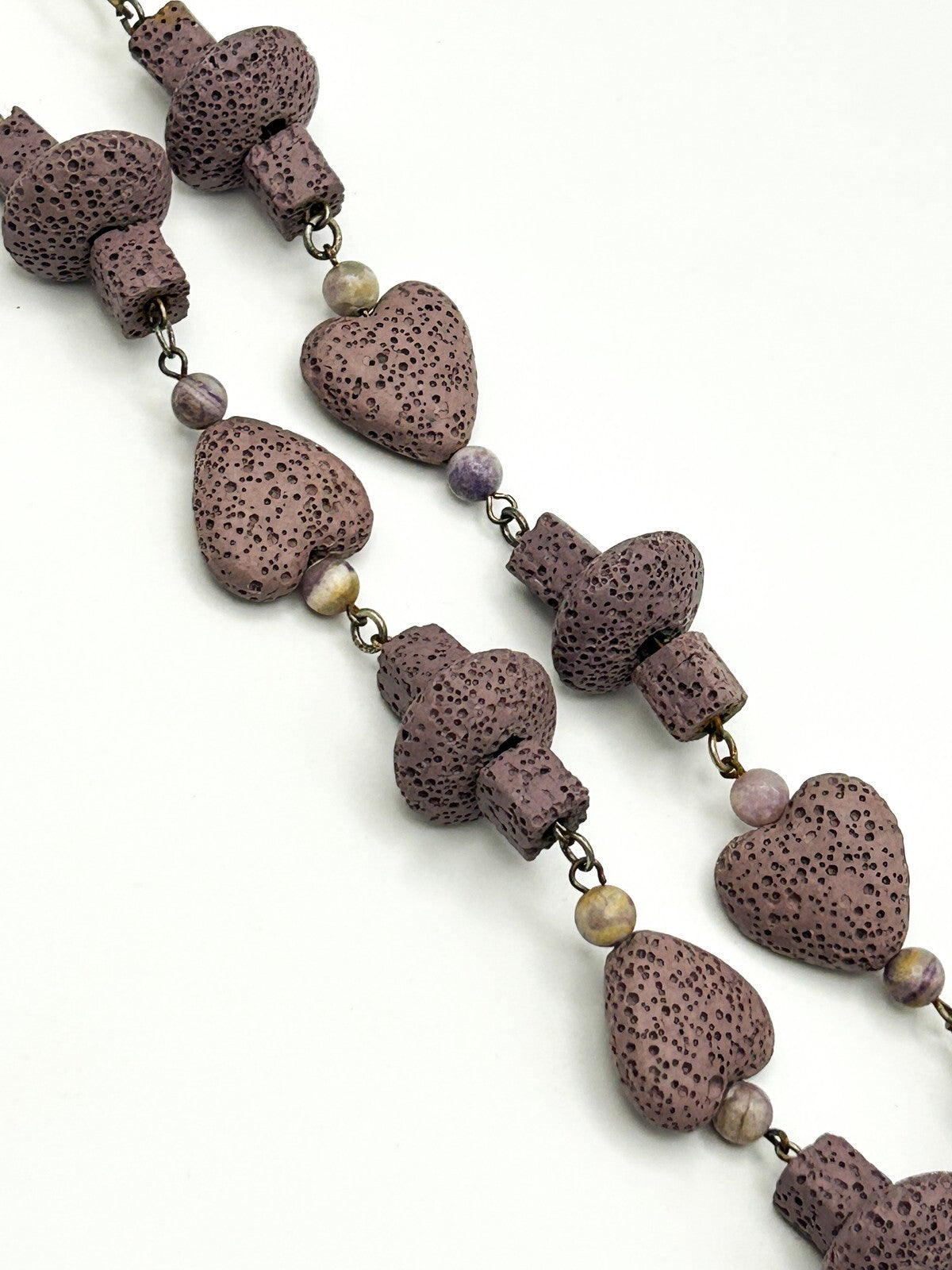 Dyed Purple Lava & Amethyst Bead Necklace – Hearts, Rounds  Cubes