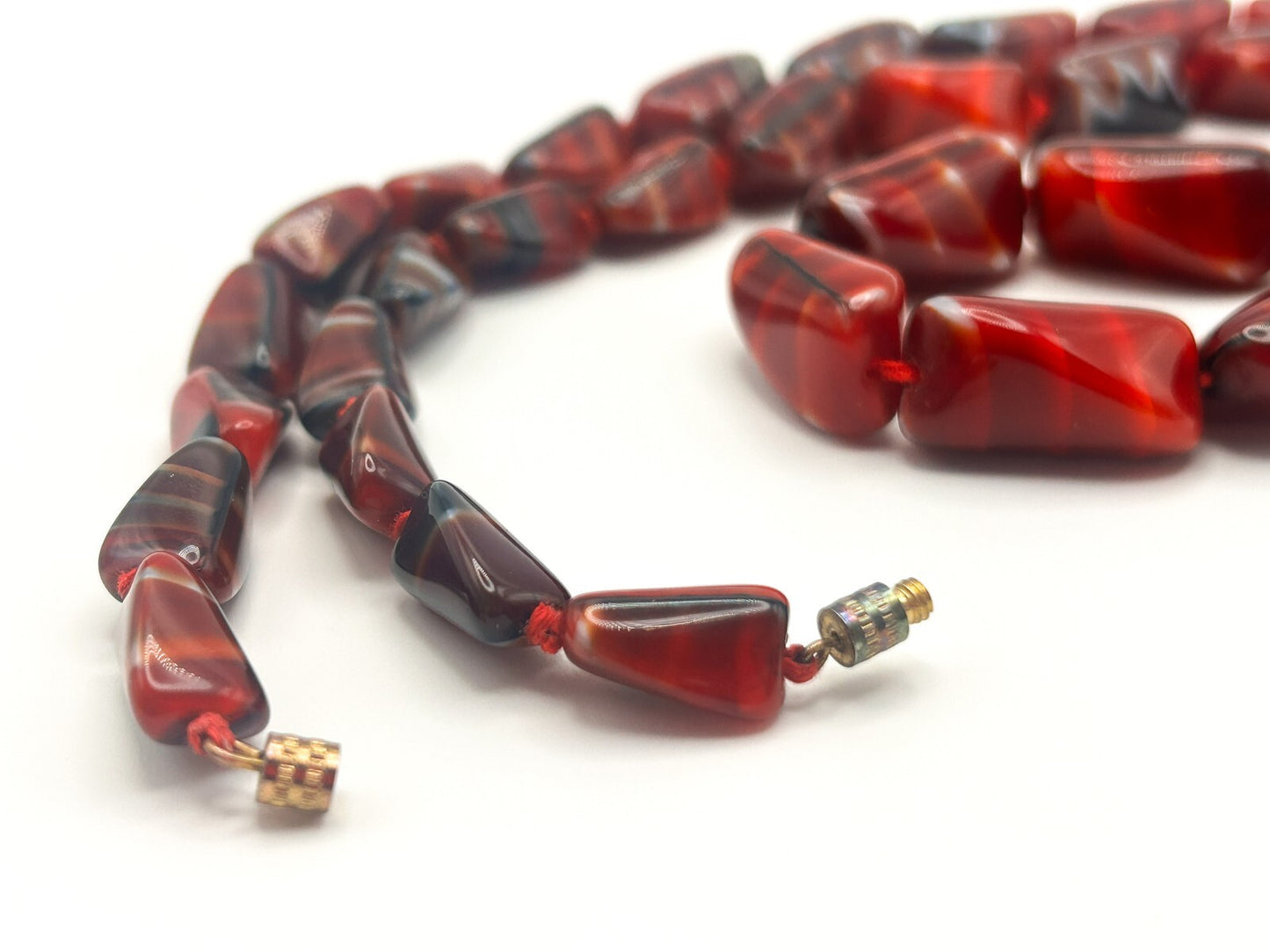 Vintage MCM Red Bohemian Czech Art Glass Necklace - Boho
