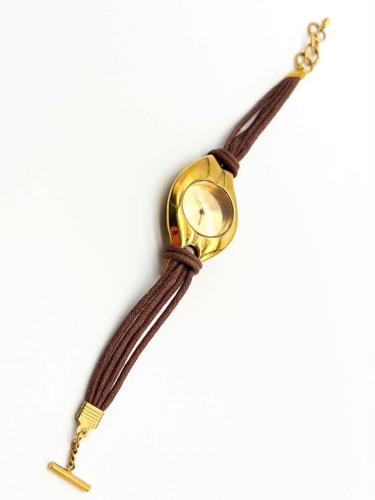 Avon Ladies Quartz Watch Gold Tone Brown Cord Strap Untested