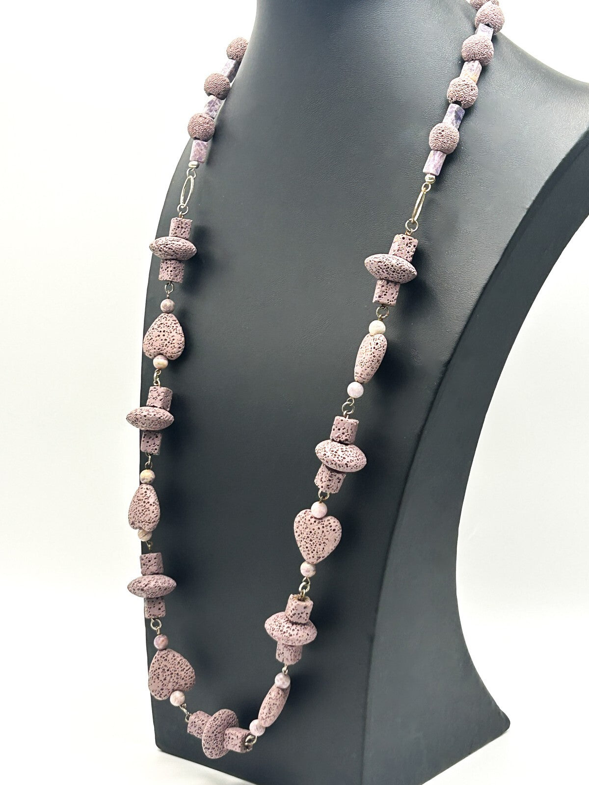 Dyed Purple Lava & Amethyst Bead Necklace – Hearts, Rounds  Cubes