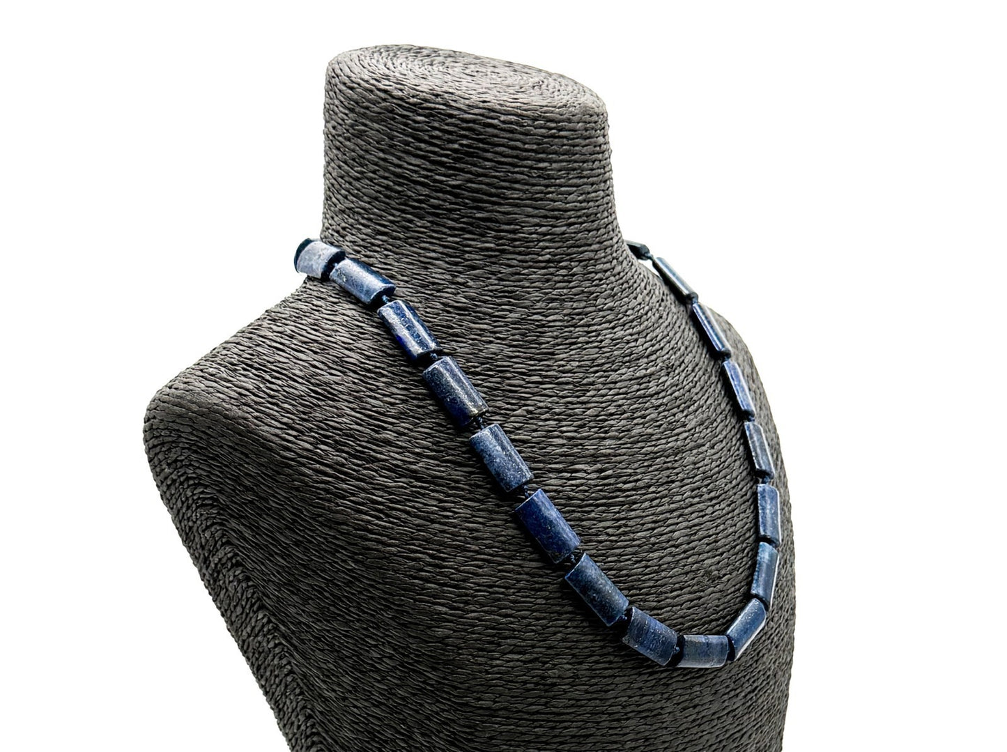 Lapis Lazuli Rectangular Bead Necklace Hand Knotted Blue Stone 19” Gemstone