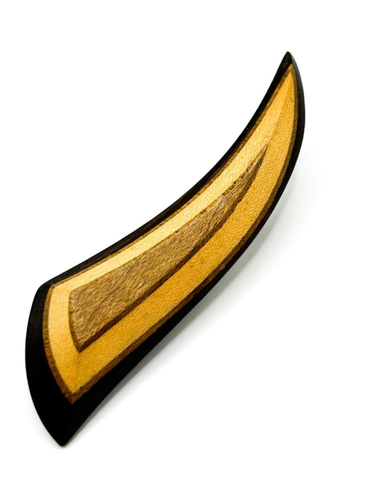 Vintage Modernist Wood Brooch Three Tone Abstract Curved MCM 60s-70s Jewellery