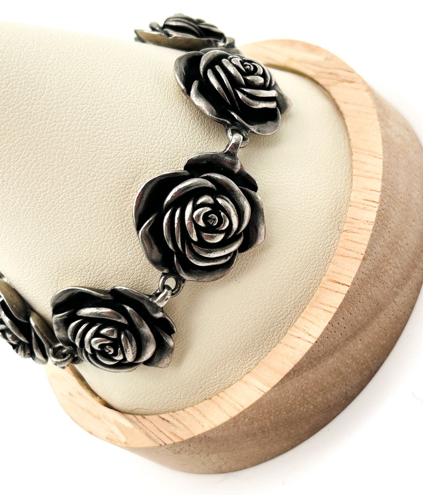 Miglio Silver Plated Rose Link Bracelet Statement Floral Bracelet