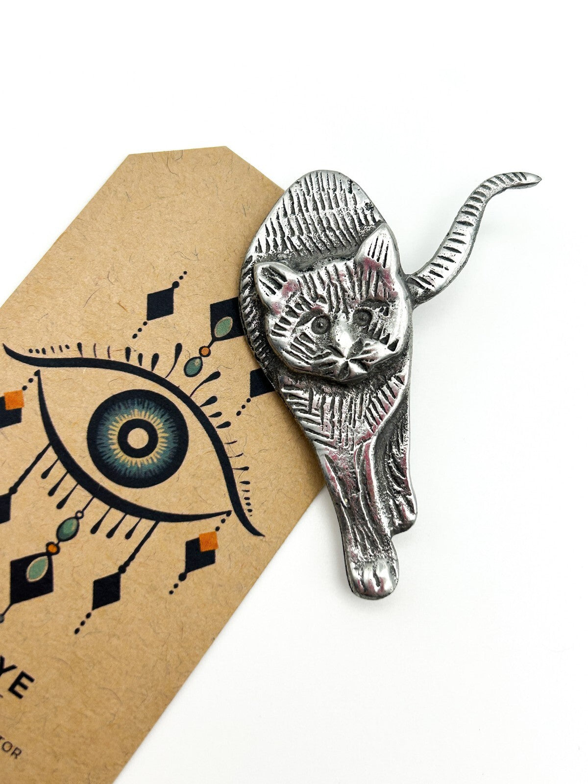 Vintage Silver Tone Prowling Cat Brooch