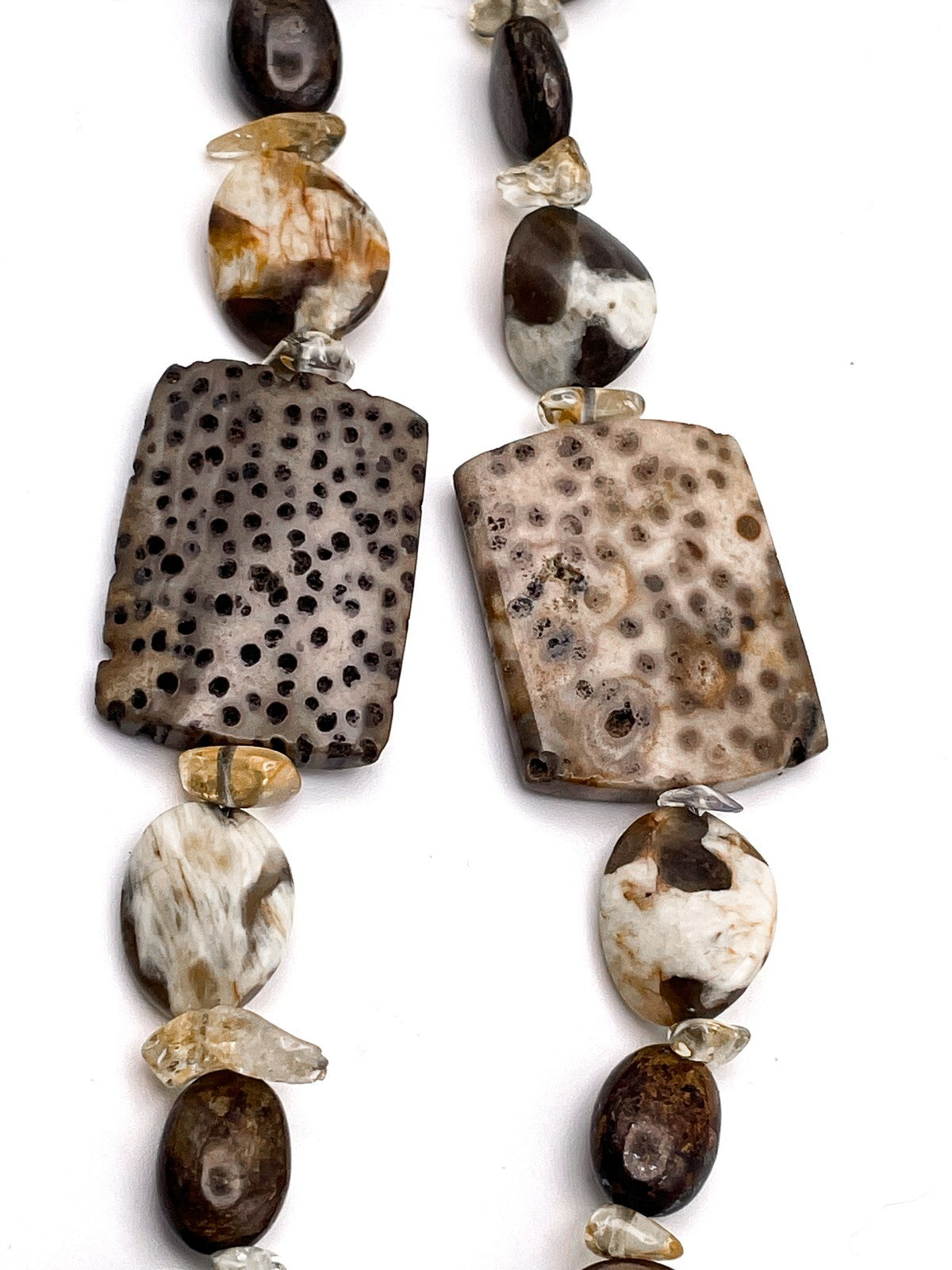 Petrified Palm Wood & Mixed Stone Statement Necklace – 30" 123g Boho Gemstone