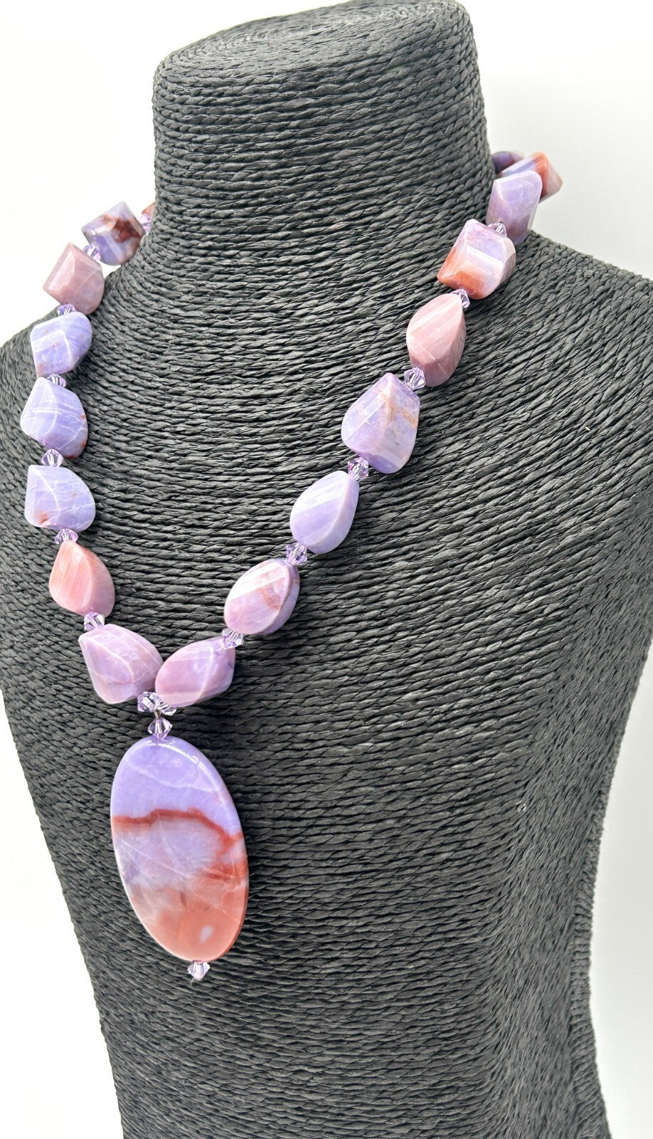Banded Agate Pendant Necklace Violet Purple 925 Sterling Silver Toggle 18” Boho