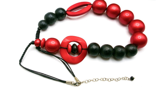 Red & Black Chunky Wood Bead Necklace