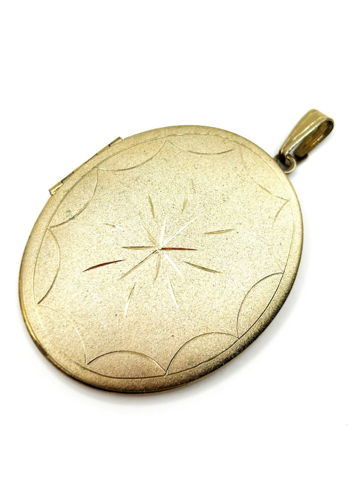 Vintage Gold Tone Oval Photo Locket Pendant Large Etched Starburst 6cm