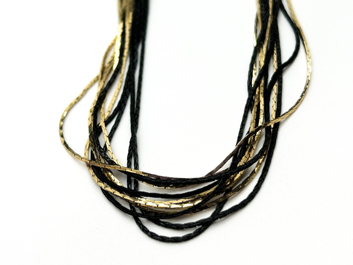 Vintage Black Gold Multi Strand Chain Layered Long Necklace Statement