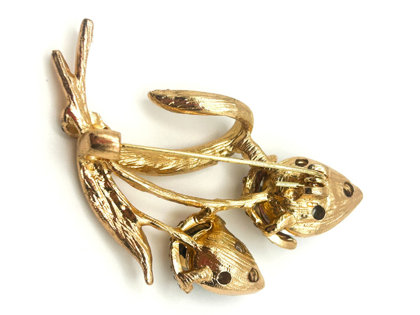 Vintage Gold Tone Double Tulip Crystal Flower Brooch Blue & Mauve Floral Design