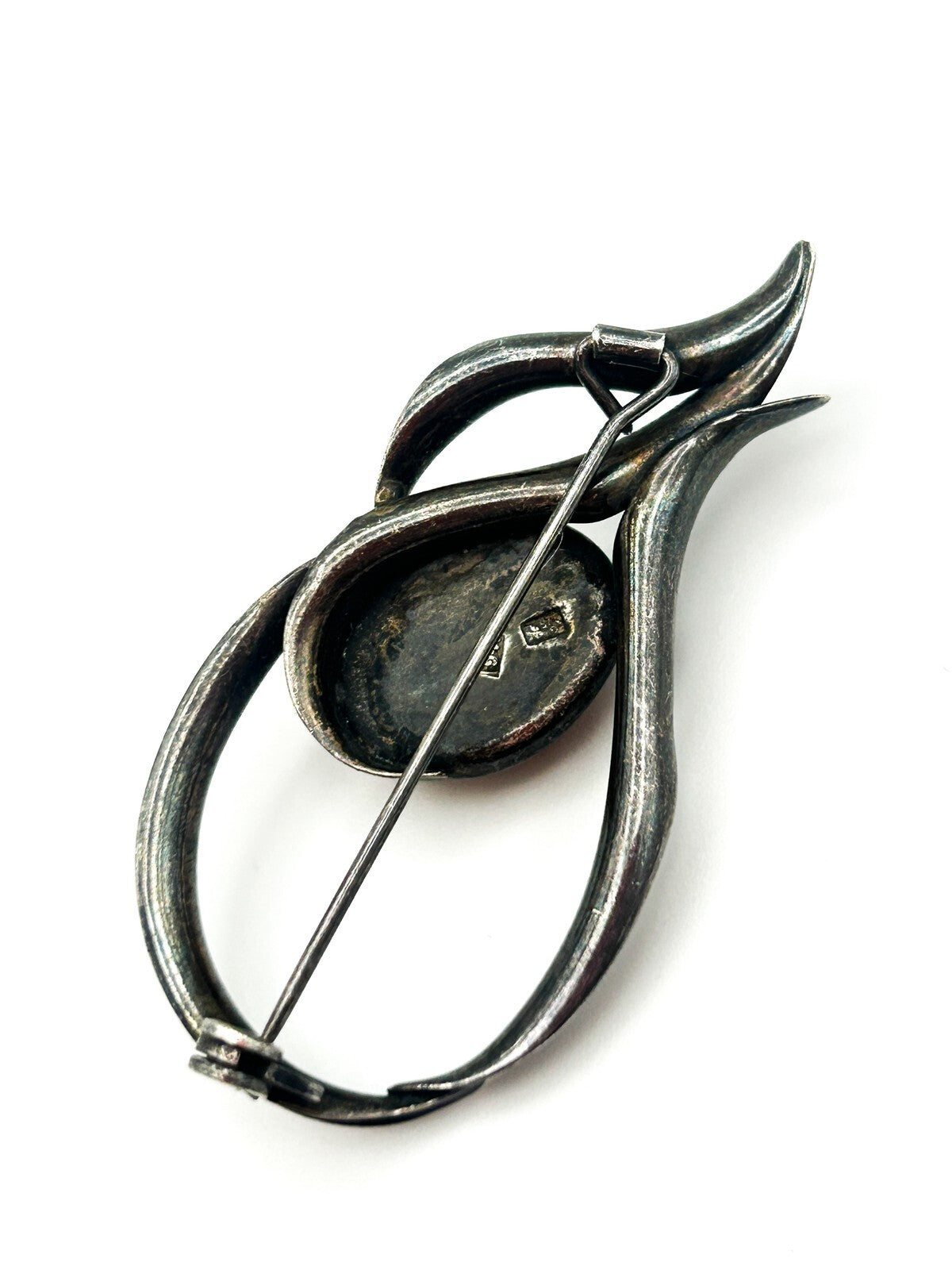 Vintage Baltic Amber 925 Sterling Silver Mid-Century Modernist Brooch Marked MG