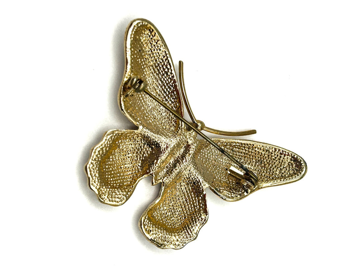 Vintage Butterfly Brooch Duo - Enamel & Rhinestone Pins Insects
