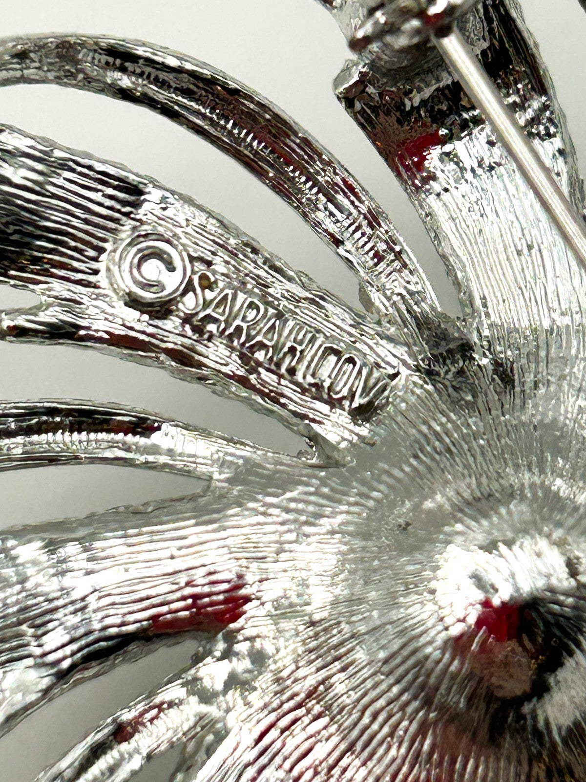 Sarah Coventry Silver Tone Sunburst Flower Brooch Faux Pearl Centre Pinwheel VTG