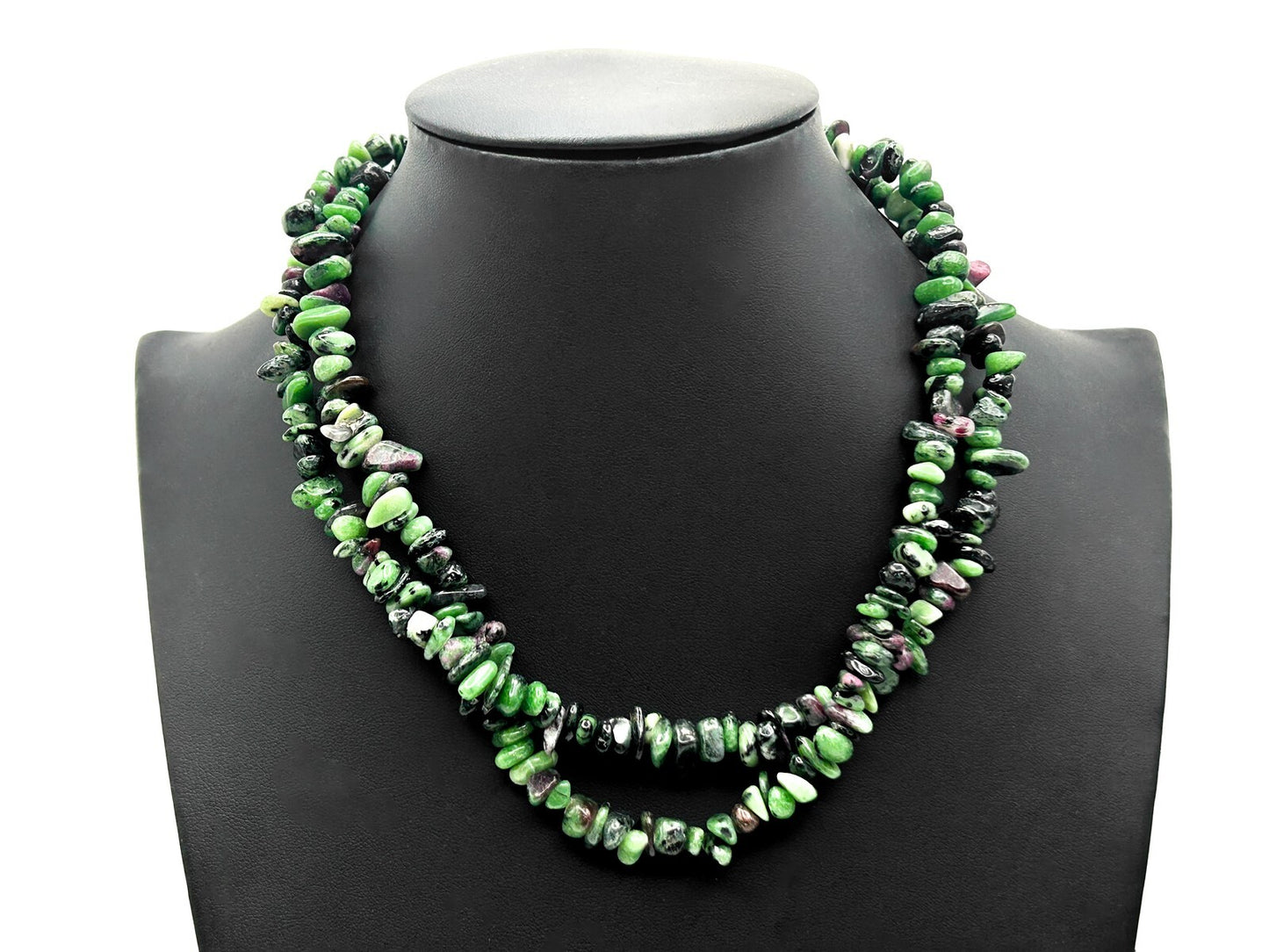 Ruby in Zoisite Gemstone Chip Necklace – Long Natural Stone Strand