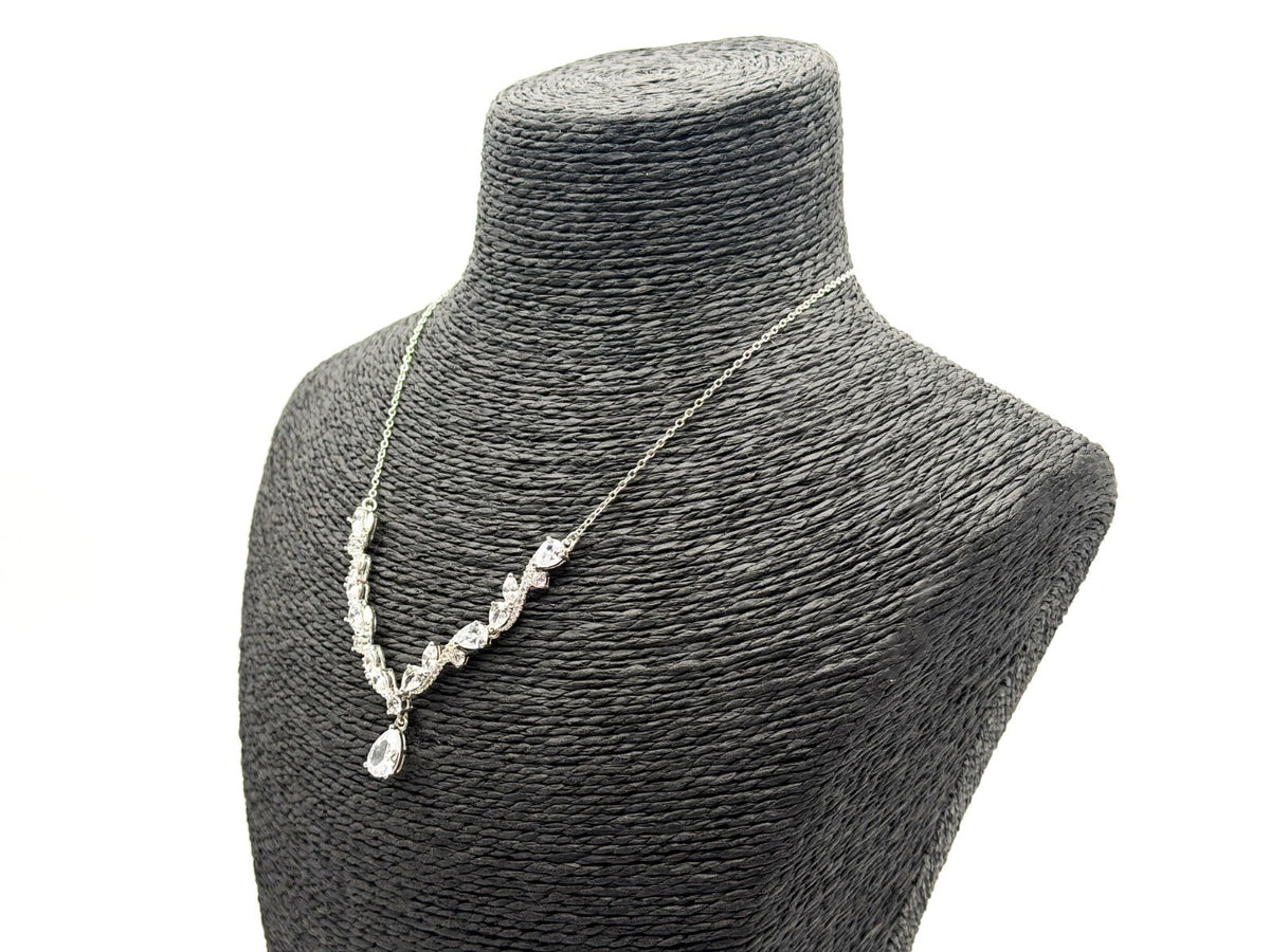 Jon Richard Silver Tone CZ Y Drop Necklace Clear Crystal Bridal Wedding Evening