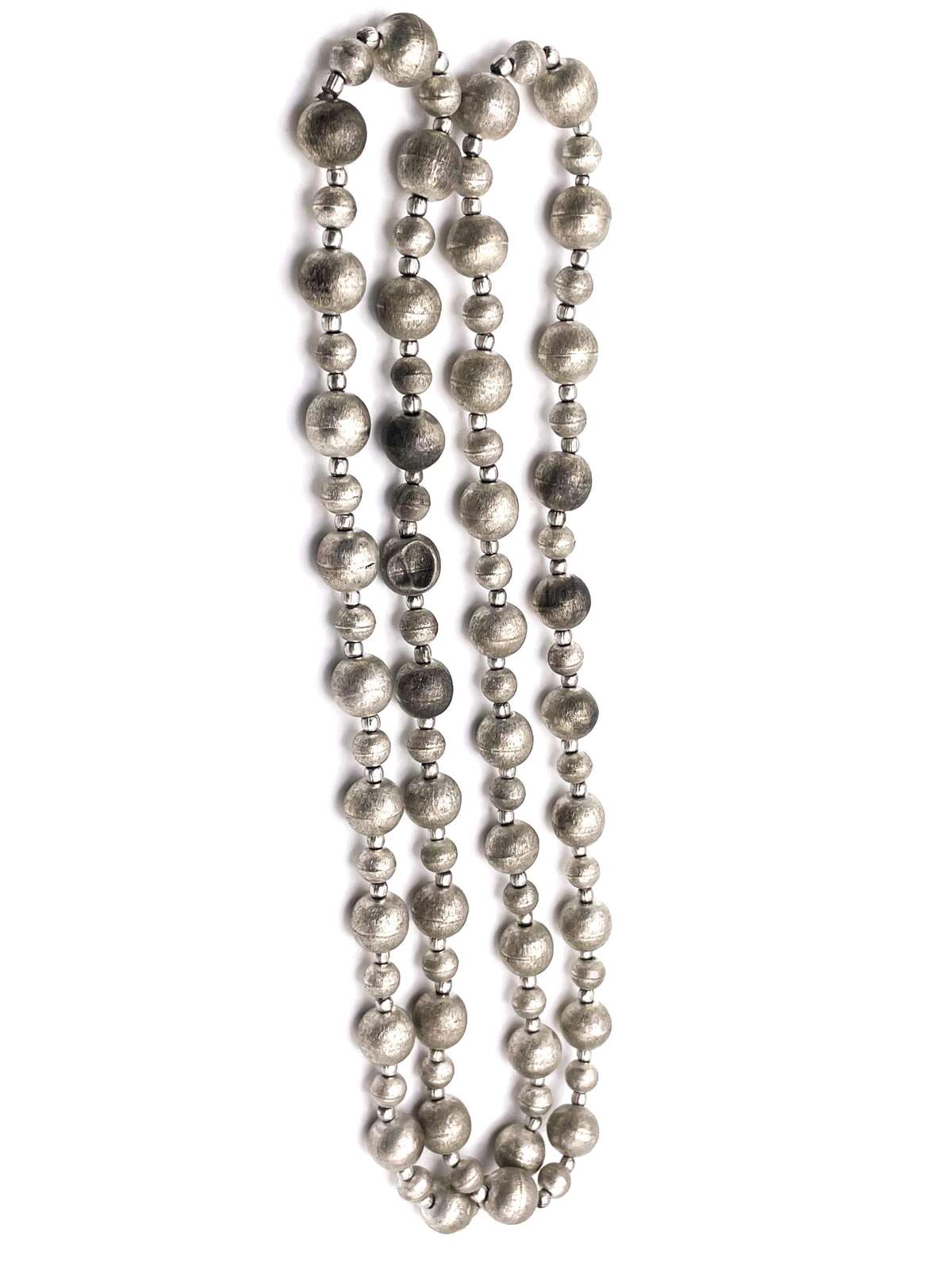Brushed Silver Tone Metallic Acrylic Beaded Necklace Retro Futuristic Industrial