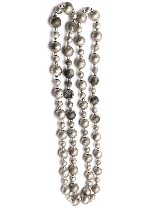Brushed Silver Tone Metallic Acrylic Beaded Necklace Retro Futuristic Industrial