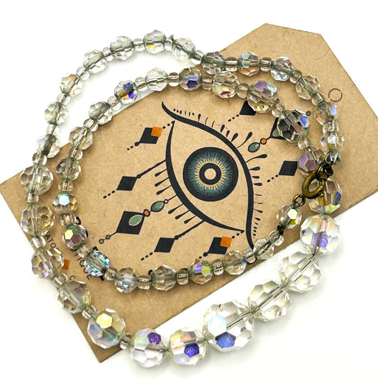 Aurora Borealis Crystal Glass Bead Necklace with Faceted Round Beads
