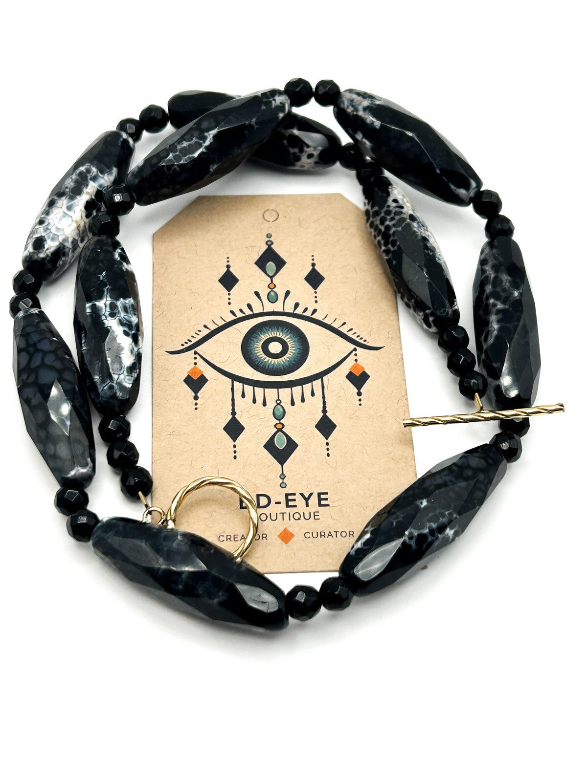 Black & White Dragon Vein Agate Semi-precious Necklace Faceted Black Chalcedony
