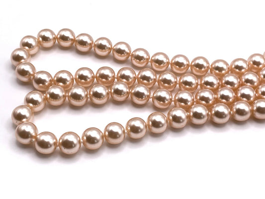 Champagne-Pink Glass Faux Pearl Strand Necklace - Beaded Pale