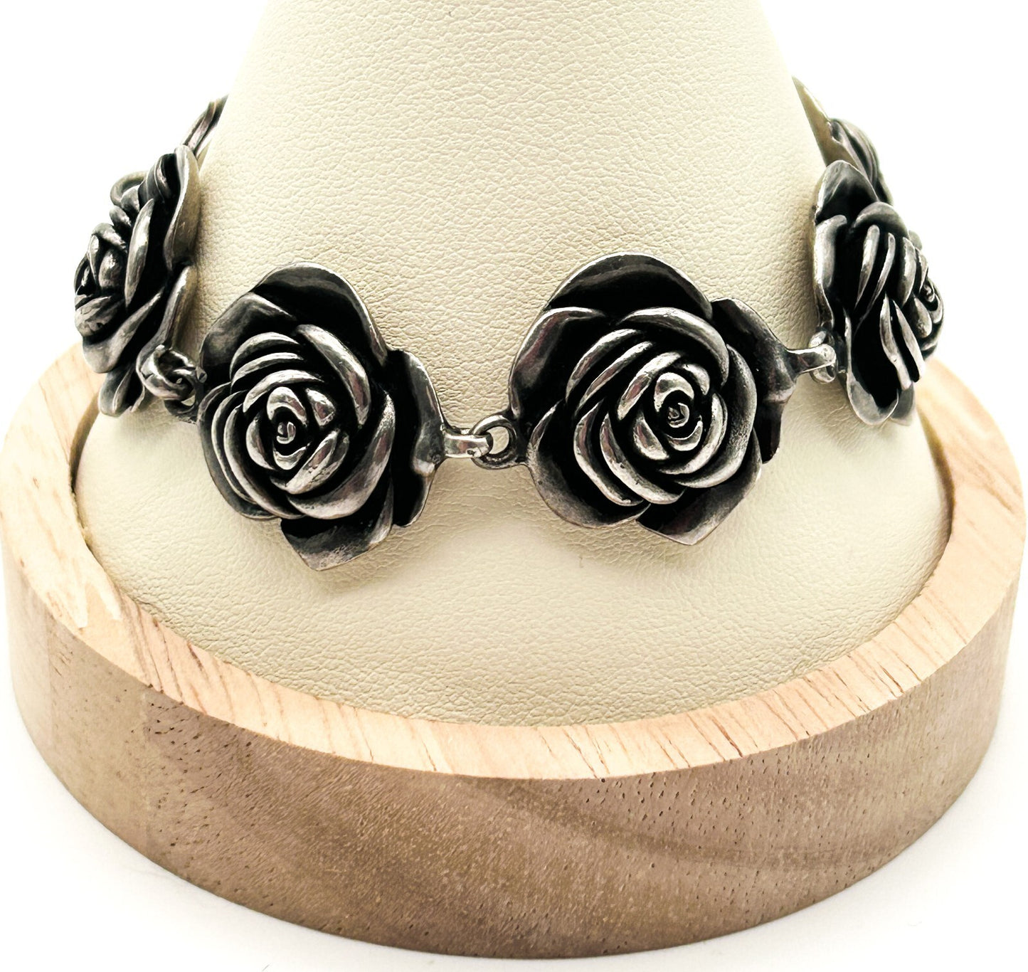 Miglio Silver Plated Rose Link Bracelet Statement Floral Bracelet