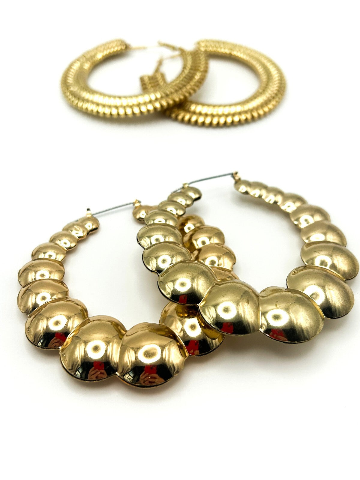 4X Bundle Vintage Oversized Lightweight Gold & Silver Tone Large Hoop Earrings