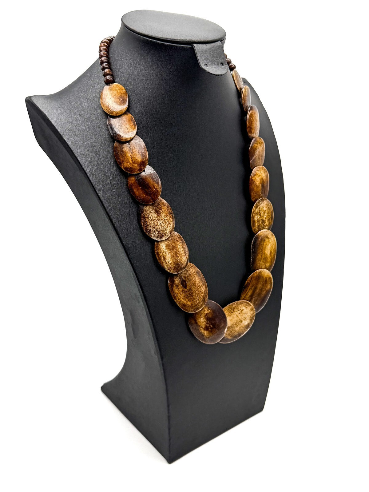 Vintage Carved & Polished Organic Material Graduated  Overlapping Oval Necklace